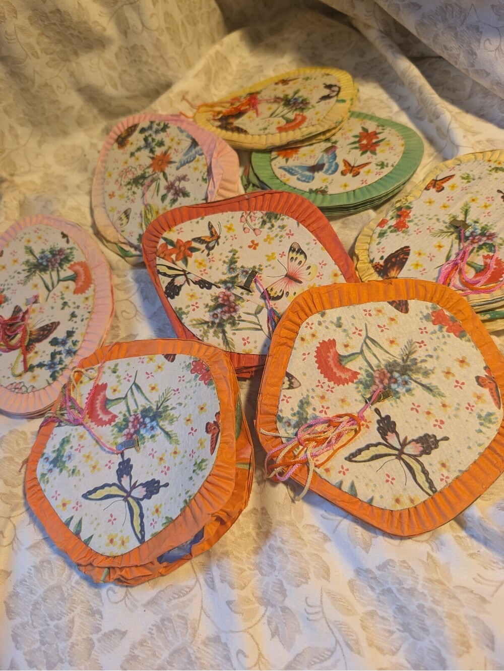 Vintage Floral Paper Lanterns Set with Multicolor Ruffled Edges